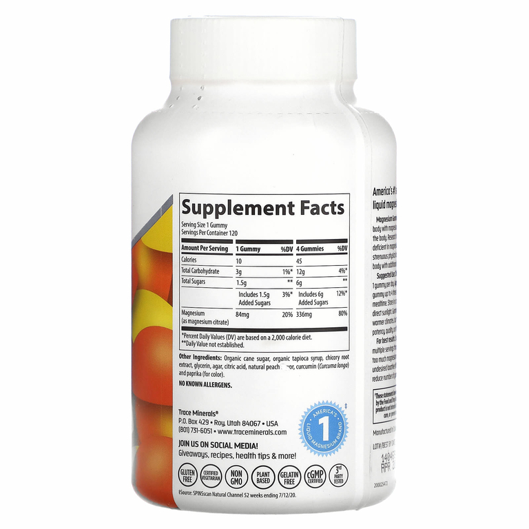 Trace Minerals ®, Жевательные мармеладки с магнием, персик, 120 жевательных таблеток