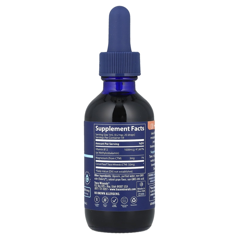Trace Minerals ®, Ionic B12, натуральный виноград, 1000 мкг, 59 мл (2 жидк. унц.)