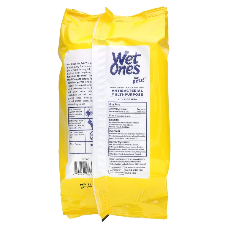 Wet Ones, Для домашних животных!™, универсальные антибактериальные салфетки, для собак, Tropical Splash, 100 салфеток
