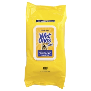 Wet Ones, Антибактериальные дезодорирующие салфетки с пищевой содой, для собак, тропический брызг, 100 салфеток