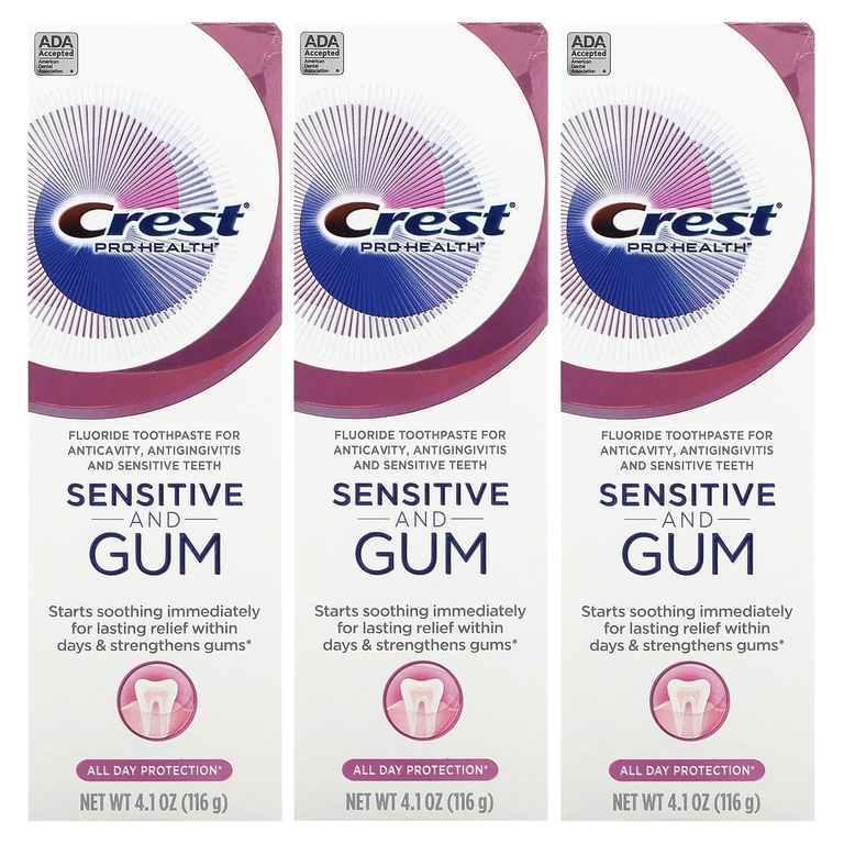 Crest, Pro Health, зубная паста с фтором для чувствительной кожи и десен, 3 шт. В упаковке, 116 г (4,1 унции) (Товар снят с продажи) 