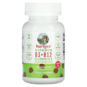 MaryRuth's, Жевательные таблетки с витамином D3 и B12, на основе пектина, малина, 60 жевательных таблеток