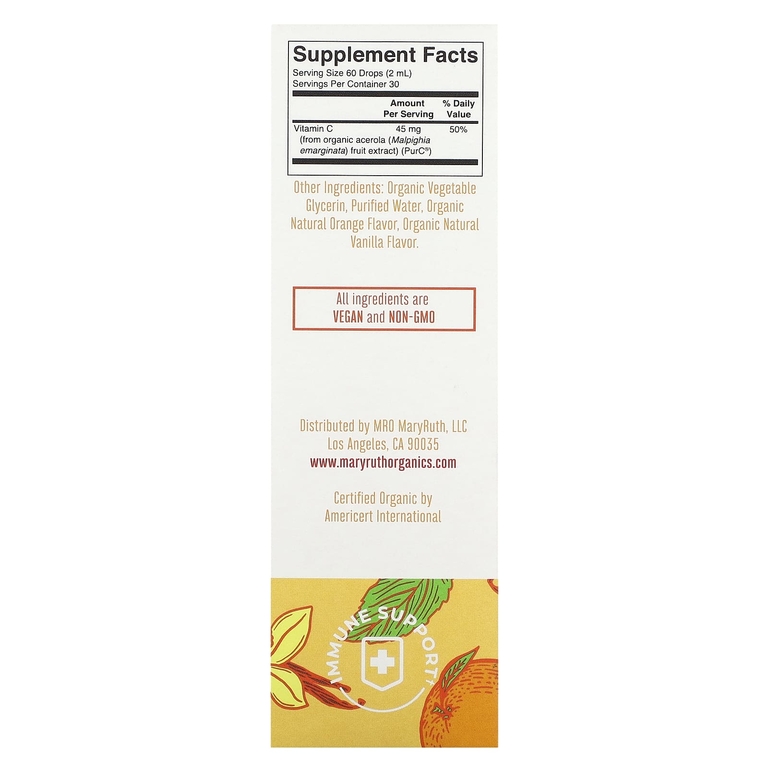 MaryRuth's, Organic, жидкие капли с витамином C для детей, для детей от 4 до 13 лет, с апельсином и ванилью, 60 мл (2 жидк. унц.)