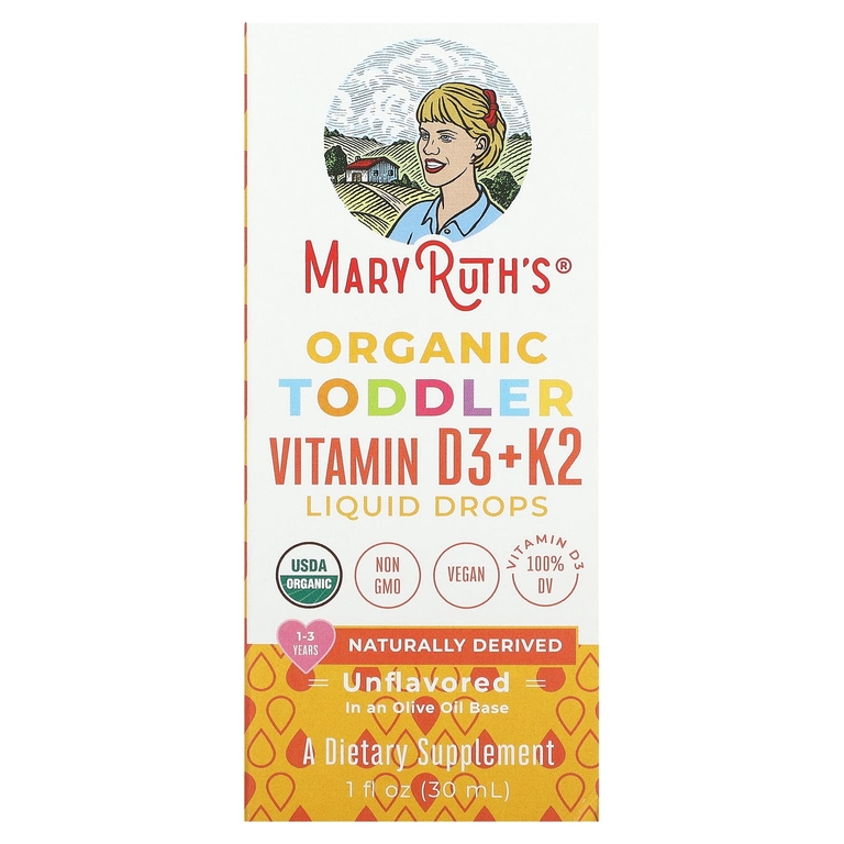 MaryRuth's, Органические жидкие капли с витаминами D3 и K2 для малышей, для детей от 1 до 3 лет, без добавок, 30 мл (1 жидк. унц.)