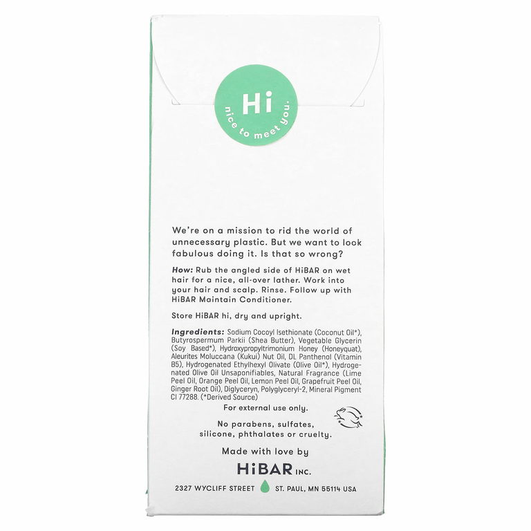 HiBAR, Твердый шампунь, средство для ухода, 1 шт., 90 г (3,2 унции) (Товар снят с продажи) 
