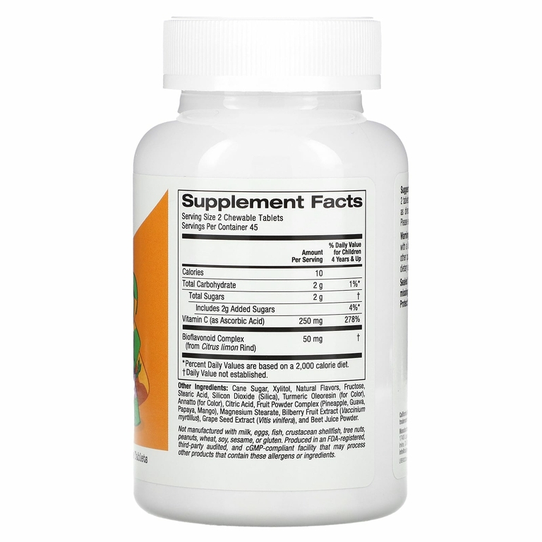 California Gold Nutrition, жевательный витамин C для детей, со вкусом апельсина, 90 вегетарианских таблеток