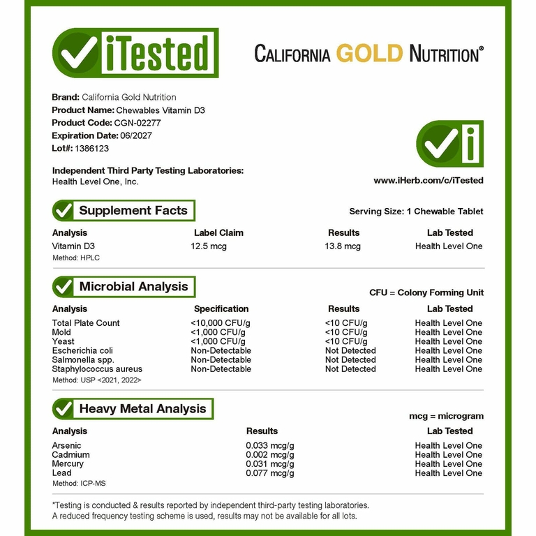 California Gold Nutrition, жевательный витамин D3 для детей, натуральный вишневый вкус, 12,5 мкг (500 МЕ), 90 вегетарианских таблеток