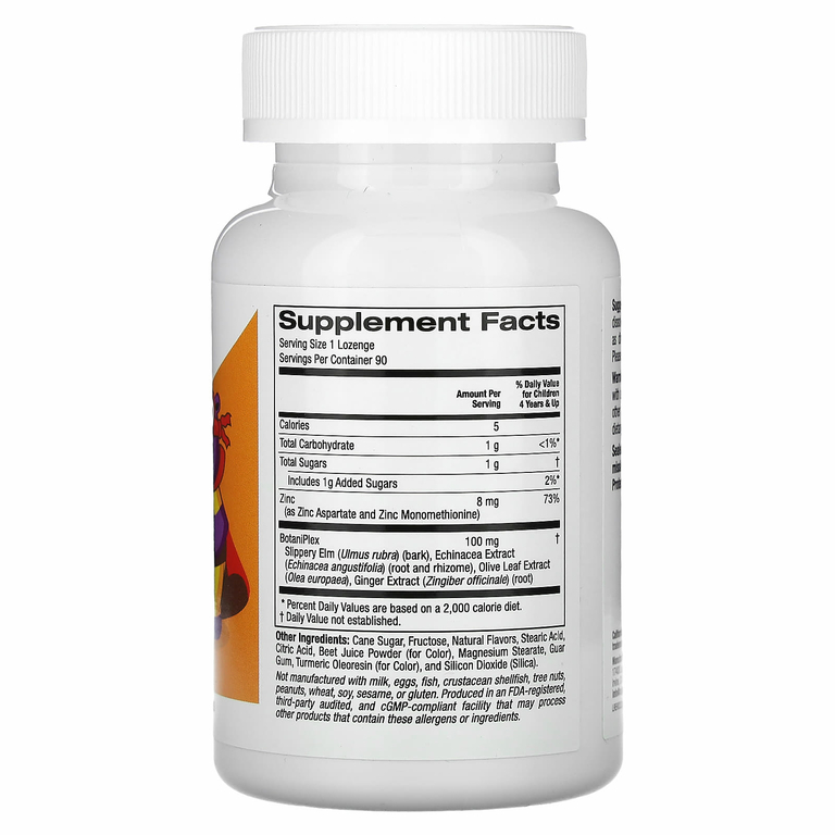 California Gold Nutrition, Zinc Plus, пастилки с цинком для детей, натуральный мандариновый вкус, 90 пастилок
