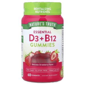 Nature's Truth, Essential D3 и B12, жевательные таблетки, со вкусом клубники, 60 жевательных таблеток