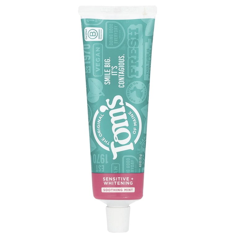 Tom's of Maine, Sensitive + Whitening, зубная паста для чувствительных зубов, без фтора, успокаивающая мята, 113 г (4 унции)