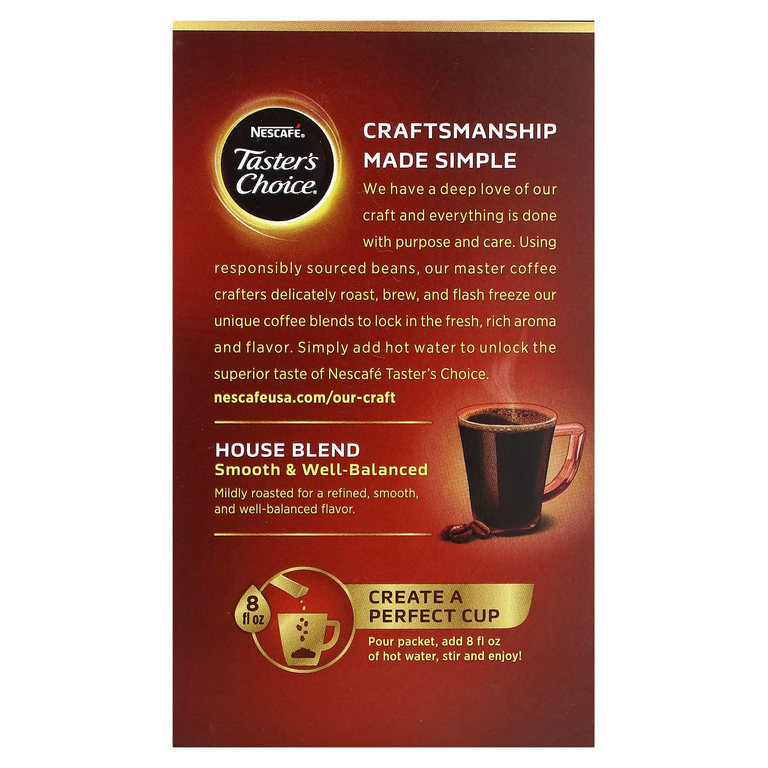Nescafé, Taster's Choice, растворимый кофе, домашняя смесь, светлый / средний, 6 пакетиков по 3 г (0,1 унции) (Товар снят с продажи) 