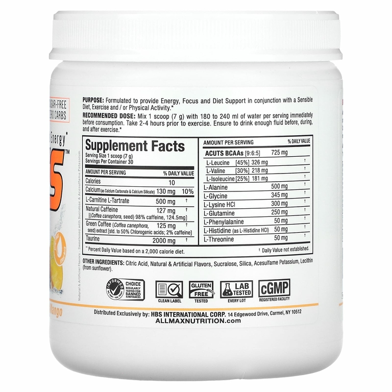 ALLMAX, ACUTS™, аминокислотная добавка, со вкусом персика и манго, 210 г (7,4 унции)