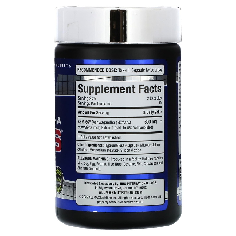 ALLMAX, Essentials, ашваганда KSM-66, 600 мг, 60 растительных капсул (300 мг на капсулу)