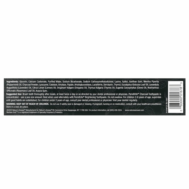 Nature's Answer, PerioBrite, зубная паста с древесным углем, перечная мята, 113,4 г (4 унции)