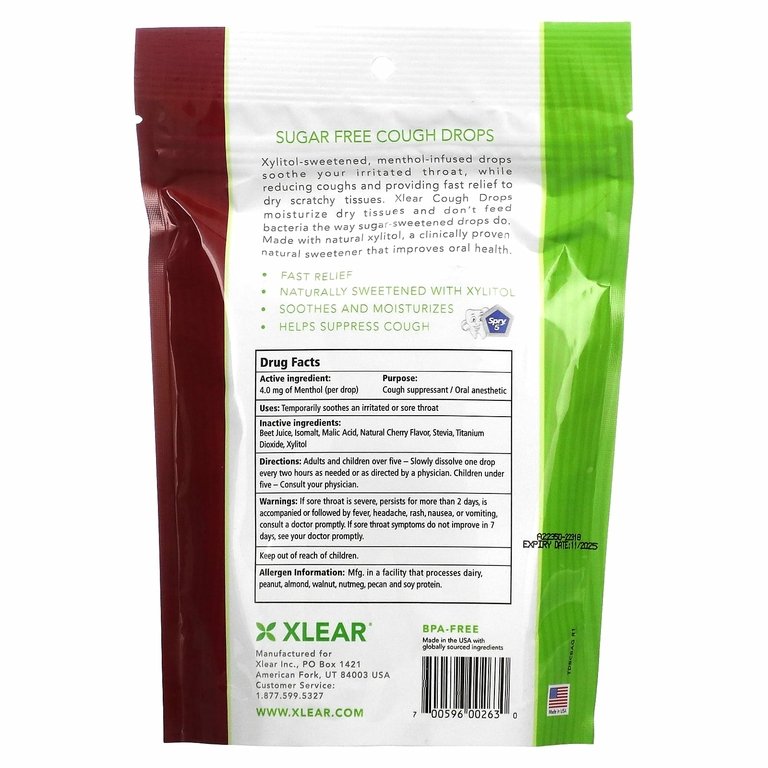 Xlear, Леденцы от кашля без сахара, черная вишня, 30 капель (Товар снят с продажи) 