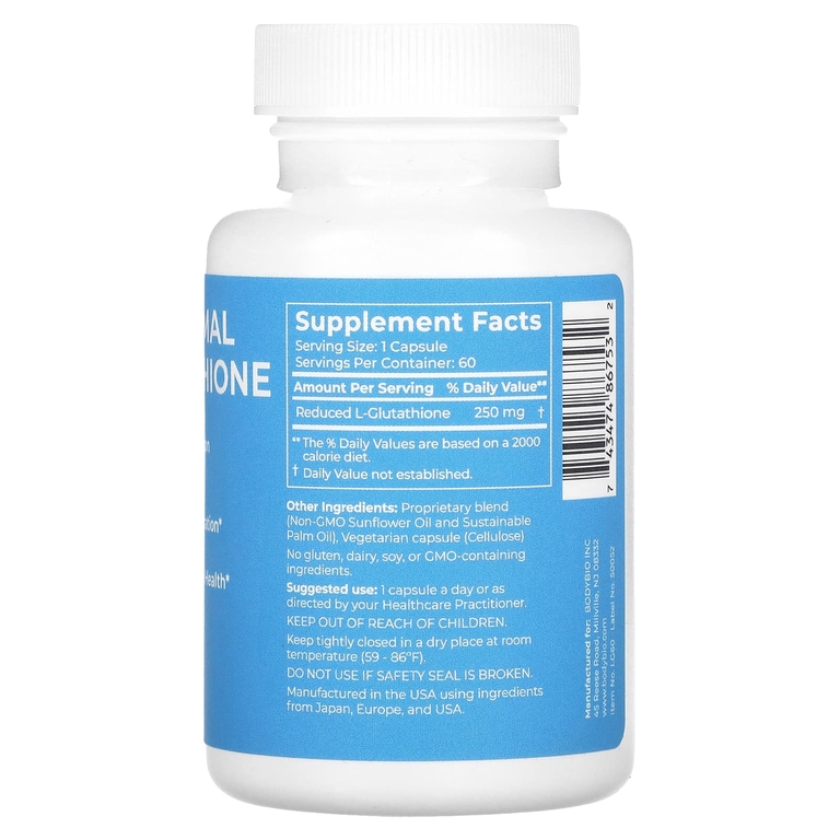 BodyBio, Липосомальный глутатион, 60 капсул (250 мг в каждой капсуле)