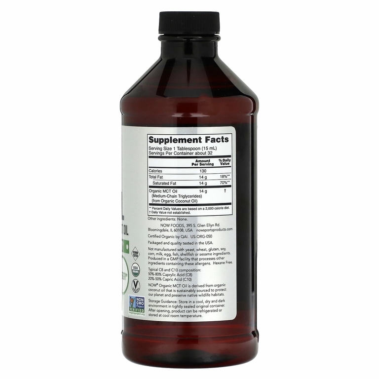 NOW Foods, Sports, органическое масло среднецепочечных триглицеридов, 14 г, 473 мл (16 жидк. Унций)