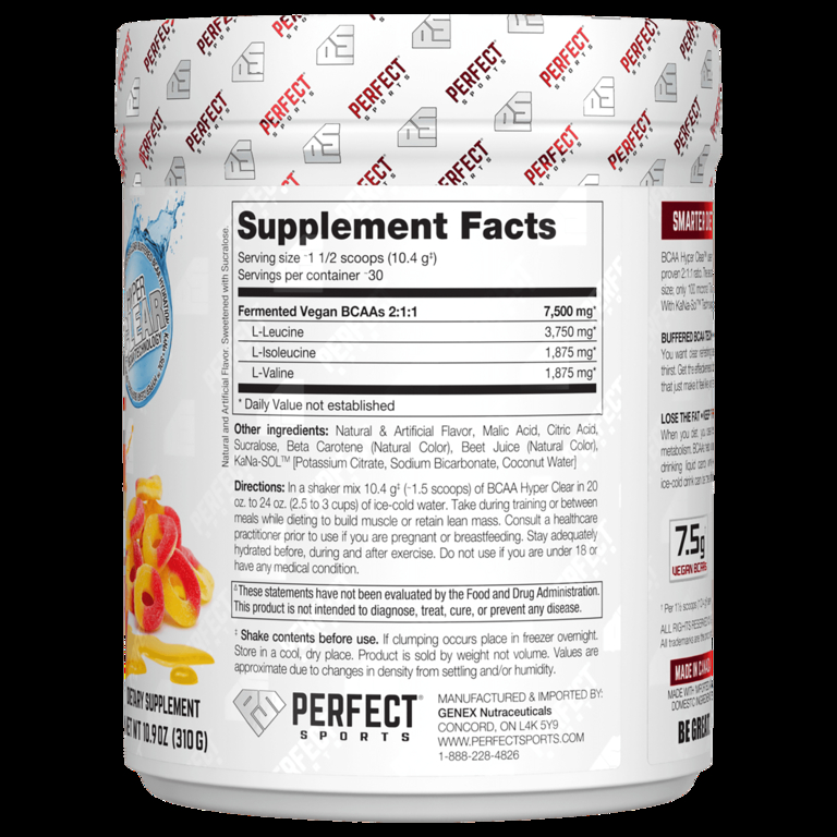 PERFECT Sports, BCAA Hyper Clear, персиковые кольца насыщенного цвета, 310 г (10,9 унции)