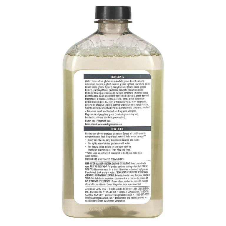 Seventh Generation, Power + Foaming Dish Spray, Refill, мандарин, 473 мл (16 жидк. унц.)