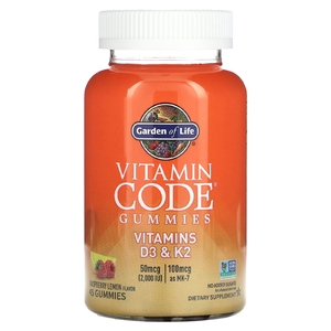 Garden of Life, Vitamin Code, жевательные таблетки, витамины D3 и K2, малина и лимон, 45 жевательных таблеток