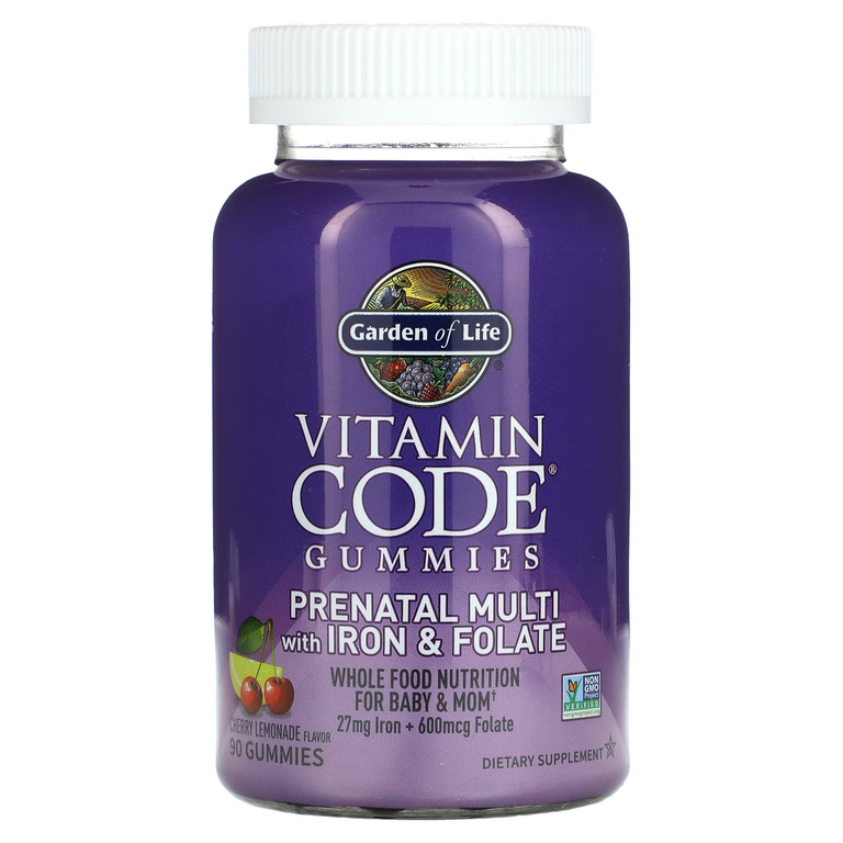 Garden of Life, Vitamin Code, жевательные таблетки для беременных, мультивитамины с железом и фолатом, вишневый лимонад, 90 жевательных таблеток