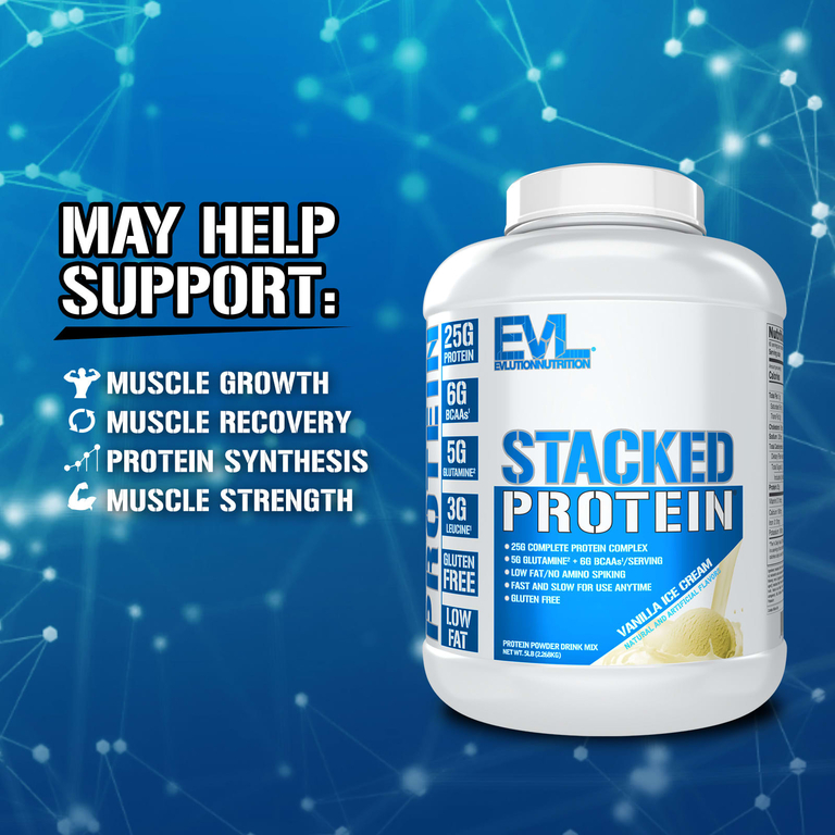 EVLution Nutrition, Stacked Protein, ванильное мороженое, 2268 кг (5 фунтов)