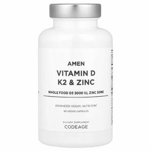 Codeage, Amen, витамин D, K2 и цинк, 60 растительных капсул