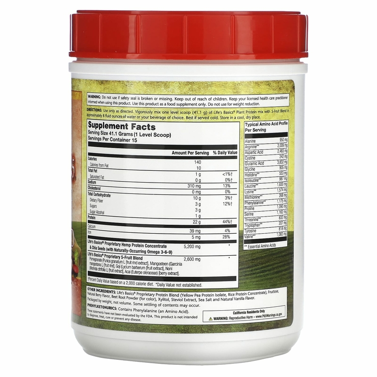 LifeTime Vitamins, Life's Basics, смесь растительных белков, смесь из 5 фруктов, 617 г (1,36 фунта) (Товар снят с продажи) 