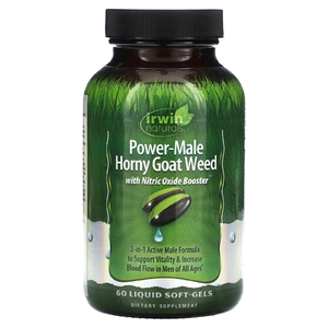 Irwin Naturals, Power-Male Horny Goat Weed, с бустером оксида азота, 60 желатиновых капсул