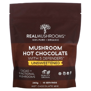 Real Mushrooms, горячий шоколад с грибами и 5 Defenders®, без сахара, 240 г