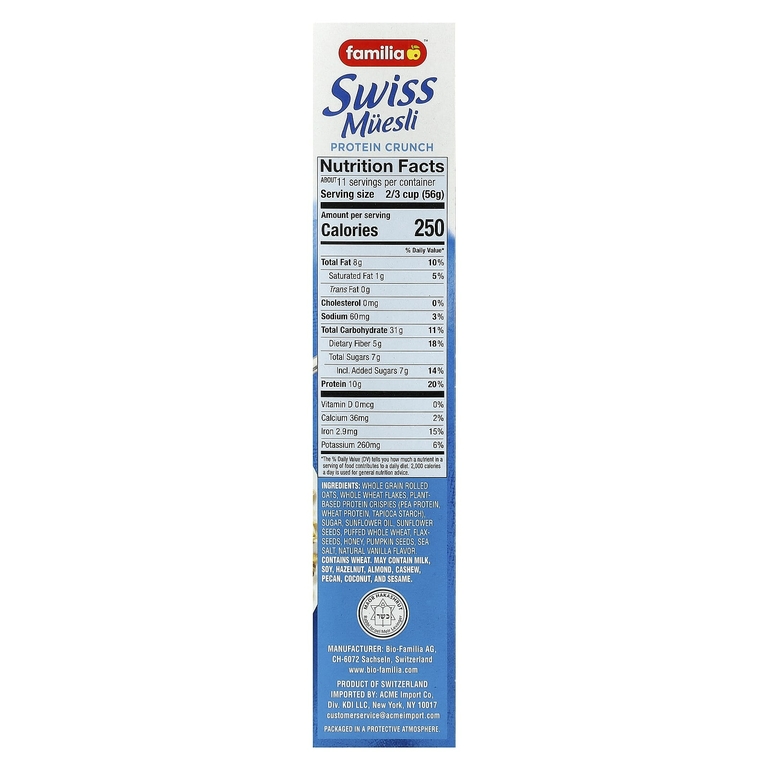 Familia, Swiss Muesli, протеиновый кранч с цельнозерновыми роликами, суперсемена и мед, 595 г (21 унция)