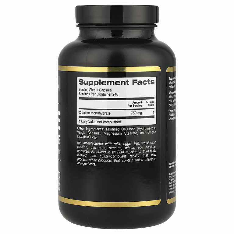 California Gold Nutrition, Sport, креатин, 750 мг, 240 растительных капсул