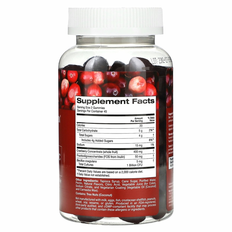 California Gold Nutrition, жевательная добавка с клюквой и пробиотиками, натуральный клюквенный вкус, 90 вегетарианских жевательных таблеток