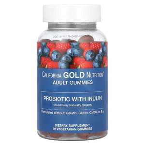 California Gold Nutrition, пробиотик с инулином в жевательных таблетках, с натуральным ягодным вкусом, 90 вегетарианских жевательных таблеток