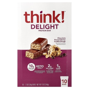 think!, Delight протеиновый батончик, печенье с шоколадом и арахисовой пастой, 10 батончиков по 34 г (1,2 унции)