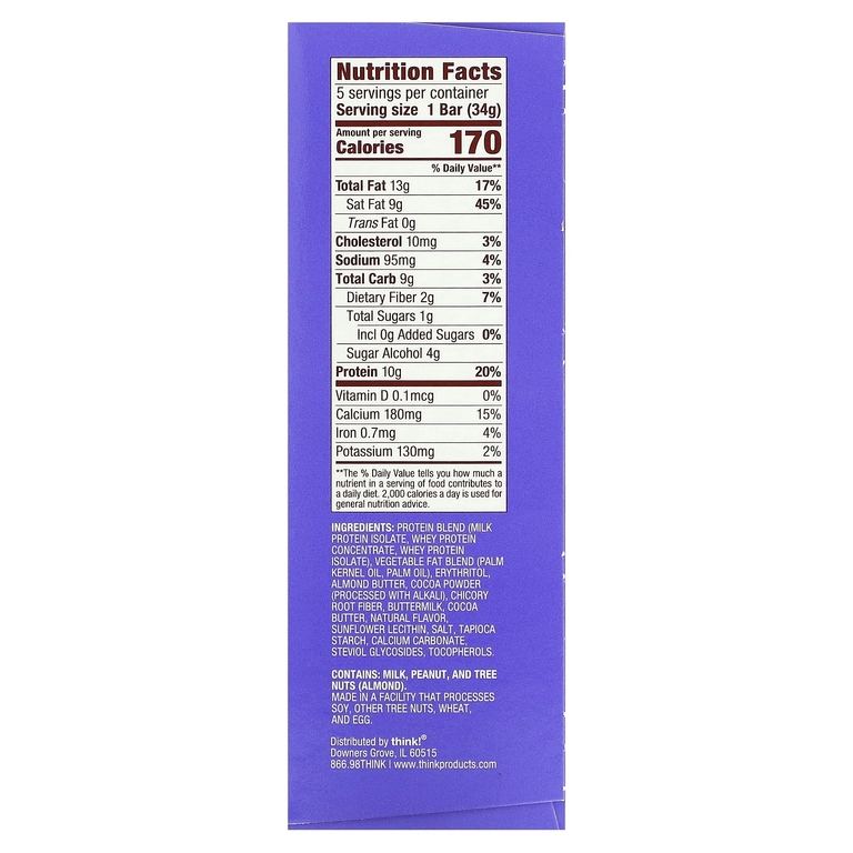 Think !, Delight Protein Bar, протеиновый батончик, шоколадный муссовый торт, 5 шт. по 34 г (1,2 унции)