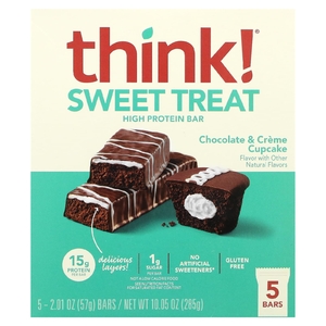Think !, Sweet Treat, батончик с высоким содержанием протеина, кекс с шоколадом и кремом, 5 батончиков, 57 г (2,01 унции)