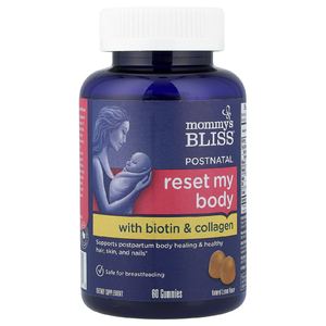 Mommy's Bliss, Reset My Body, витамины для приёма в послеродовой период, с биотином и коллагеном, натуральный лимонный вкус, 60 жевательных таблеток