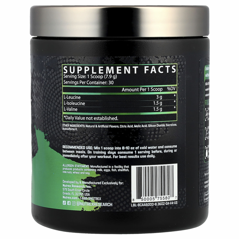 Nutrex Research, BCAA 6000 ™ Recovery, зеленое яблоко, 237 г (8,36 унции)