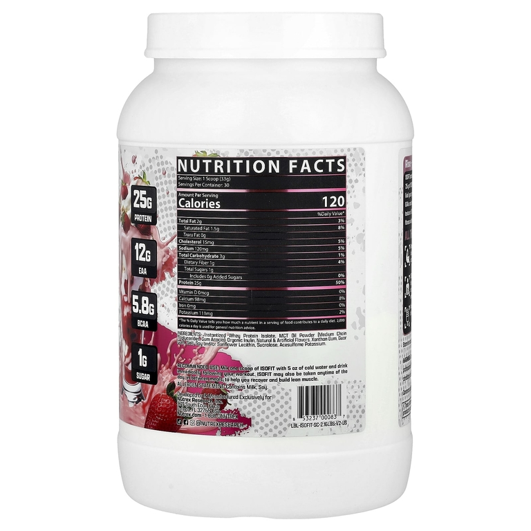 Nutrex Research, IsoFit® Protein, со вкусом клубники и сливок, 978 г (2,16 фунта)