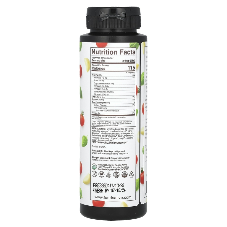 Foods Alive, органическая заправка для салата с льняным маслом, пикантная итальянская, 236 мл (8 жидк. унций) (Товар снят с продажи) 