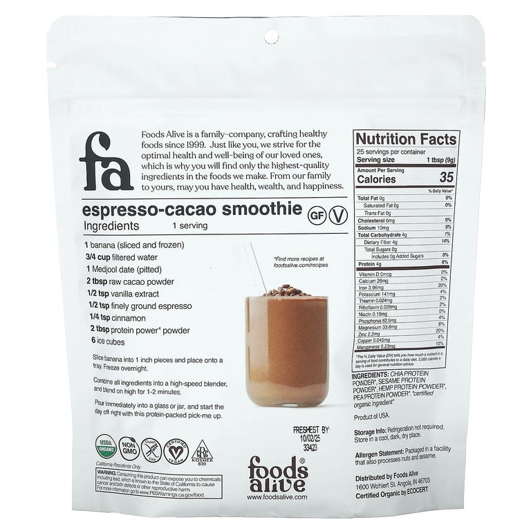 Foods Alive, Protein Power 4, порошок, 227 г (8 унций) (Товар снят с продажи) 