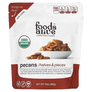 Foods Alive, органический пекан, половинки и кусочки, 284 г (10 унций)