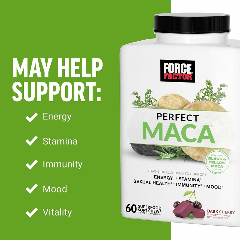Force Factor, Perfect Maca, темная вишня, 60 жевательных таблеток Superfood