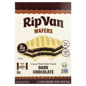 Rip Van Wafels, вафли с кремовой начинкой, темный шоколад, 6 упаковок по 22 г (0,78 унции) (Товар снят с продажи) 