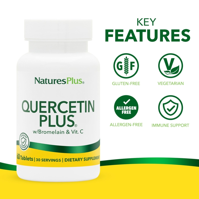NaturesPlus, Quercetin Plus® с бромелаином и витамином. C, 60 таблеток