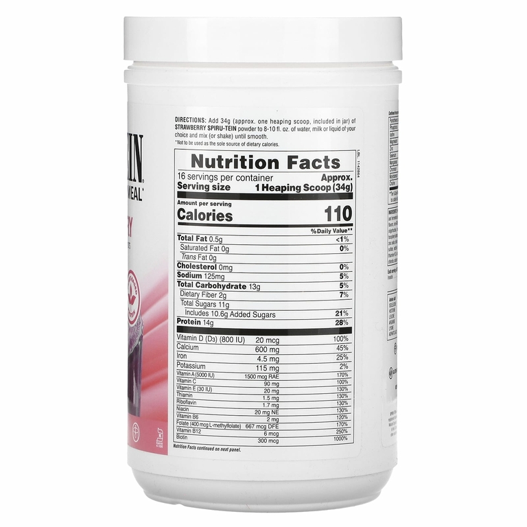 NaturesPlus, Spiru-Tein, протеиновый порошок, со вкусом клубники, 544 г (1,2 фунта)