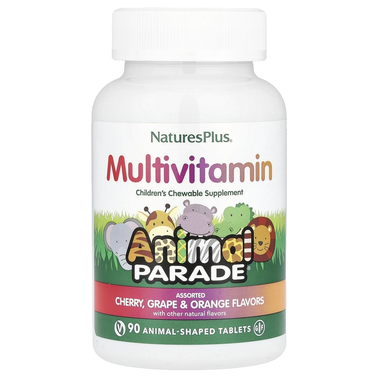 NaturesPlus, Animal Parade®, жевательные мультивитамины для детей, со вкусом вишни, винограда и апельсина, 90 таблеток в форме животных