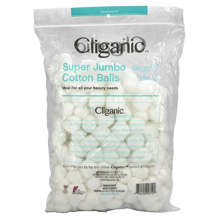 Cliganic, Ватные шарики Super Jumbo, 200 штук (Товар снят с продажи) 