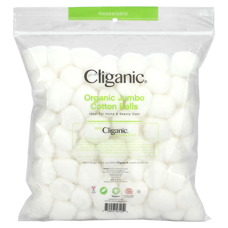 Cliganic, Ватные шарики из органического джамбо, 100 шт. (Товар снят с продажи) 
